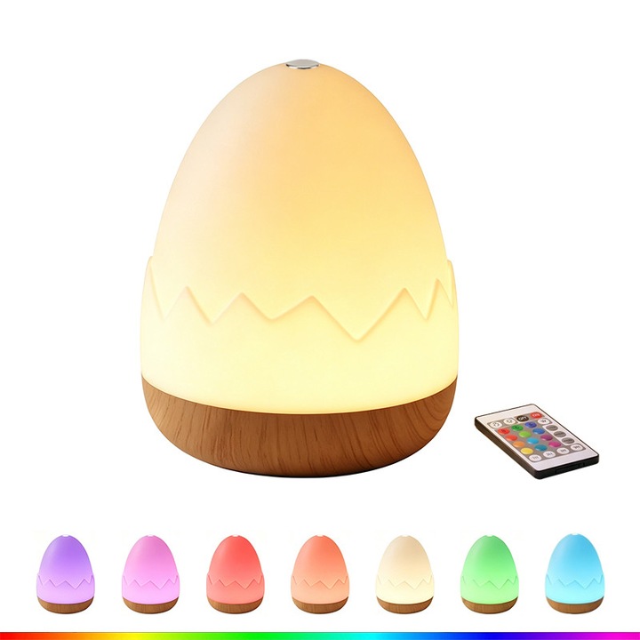 LED нощна лампа с форма на яйце RGB, VIELLAN, 13 сменяеми цвята, дистанционно и тъч контрол, USB презареждаема, амбиентна лампа за спалня, деца, кърмене