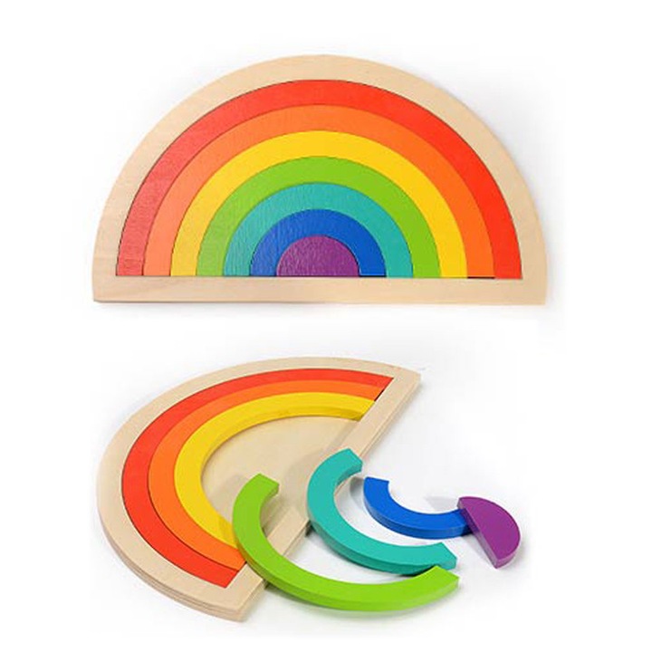 Joc lemn Montessori Rainbow Puzzle Curcubeu Simplu