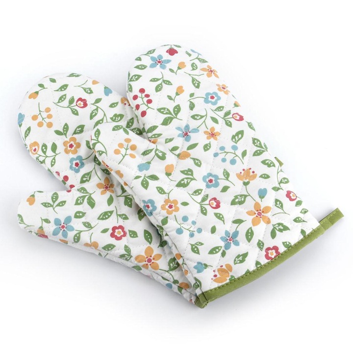 Manusi de bucatarie, model floral, rezistente la caldura, poliester, 2 bucati