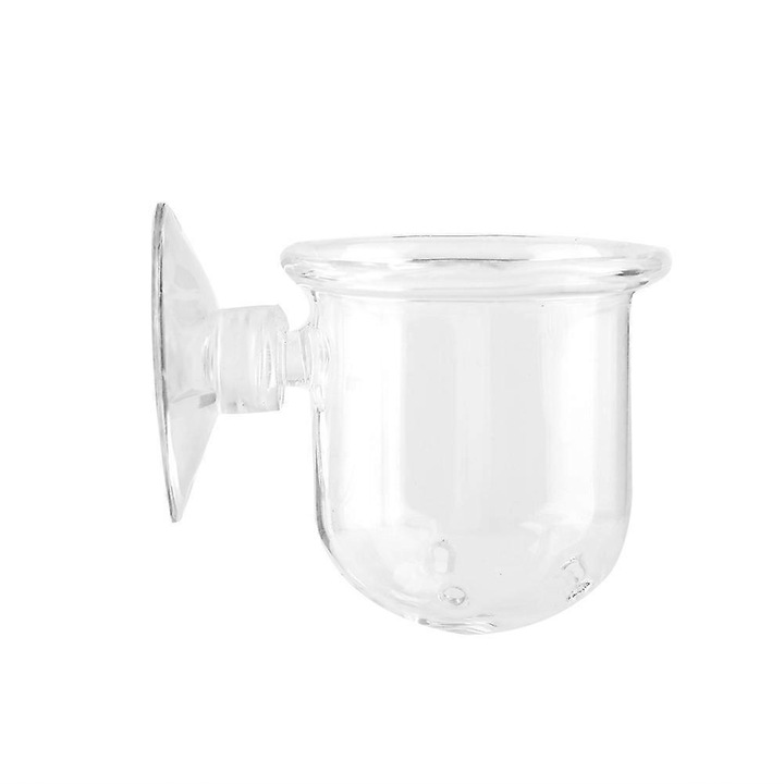 Pahar de hranire din sticla pentru acvariu, mic, transparent, 3.5x4cm