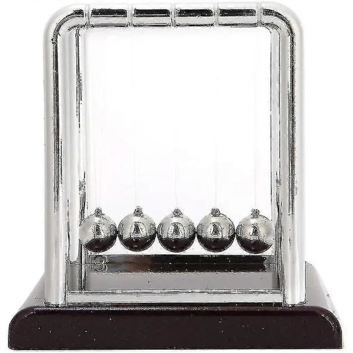 Balans metalic Newton, bile din otel inoxidabil, pendul cu baza, decor birou, 20x10x15cm