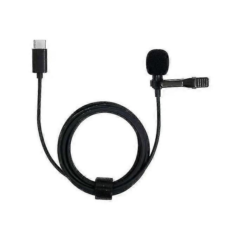 USB kondenzátor Lavalier mikrofon, egyirányú, 1.5m kábel, C típusú, fekete