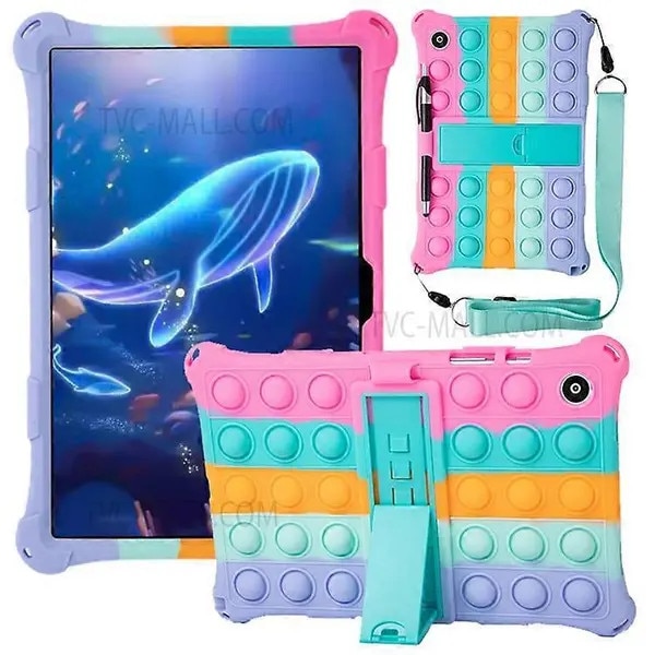 Husa tableta silicon roz cu suport si jucarie antistres 10.5inch