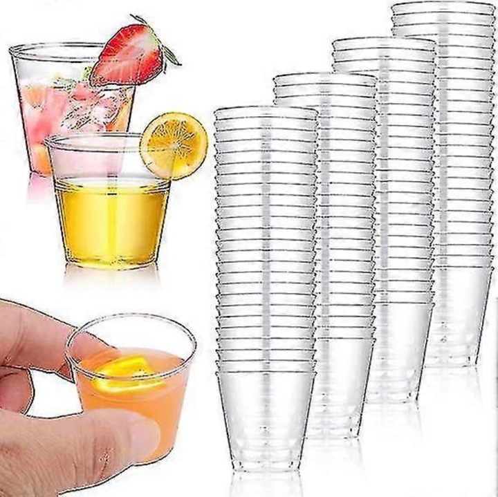 Комплект 100 пластмасови чаши 30ml прозрачни, многократна употреба 4x4.3x3cm