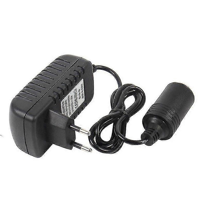 Adaptor priza bricheta auto 220v la 12v negru 12x5cm