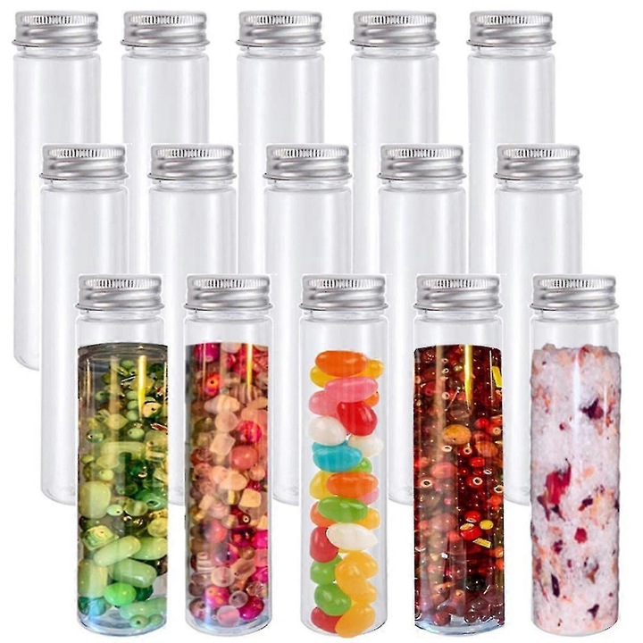 Set 15 tuburi test transparente 110ml cu capac 15x3.4x15cm PET