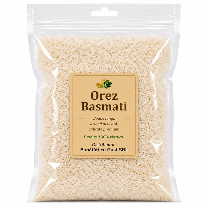 Orez Basmati Premium 1000 g – Boabe Lungi Aromate pentru Garnituri, Pilaf si Preparatele Asiatice
