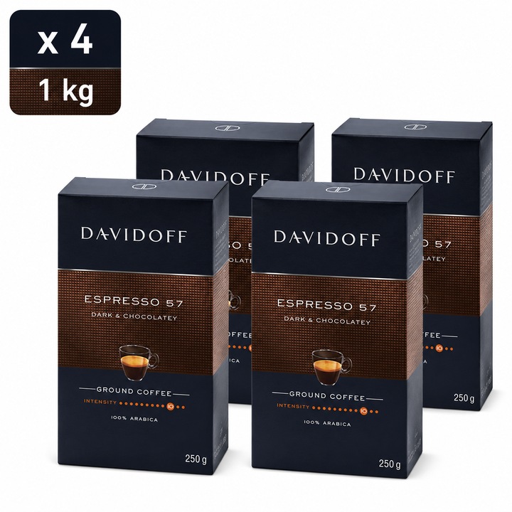 Set 4 Pachete Cafea Macinata Davidoff Espresso, 250 g/Buc, Total 1 Kg