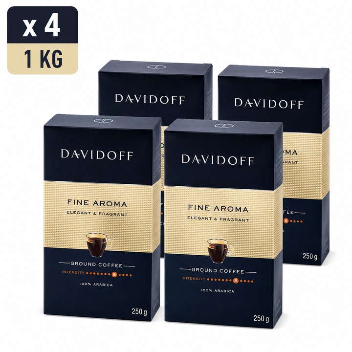 Set 4 Pachete Cafea Macinata Davidoff Fine Aroma, 250 g/Buc, Total 1 Kg