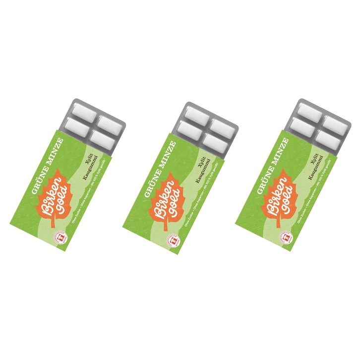 3 x Birkengold Xilit rágógumi, zöld menta, 12 db/17g