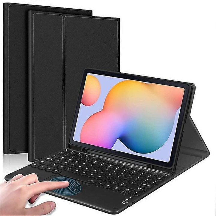 Tastatura Bluetooth cu touchpad si suport S Pen pentru Samsung Galaxy Tab S8 Plus S7 FE S7 Plus, negru, 12.4 inch