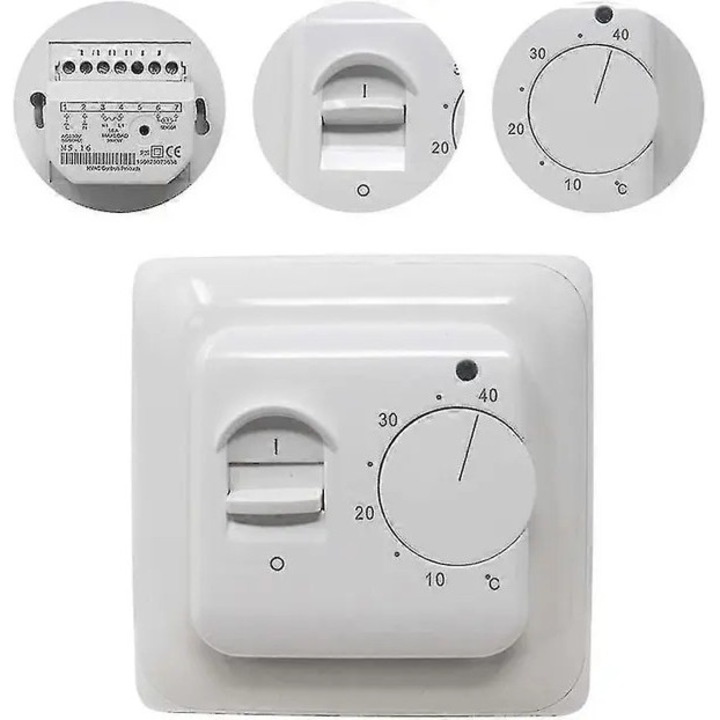 Kézi termosztát padlófűtéshez, 16A, 220-240V, fehér, 3m-es érzékelővel