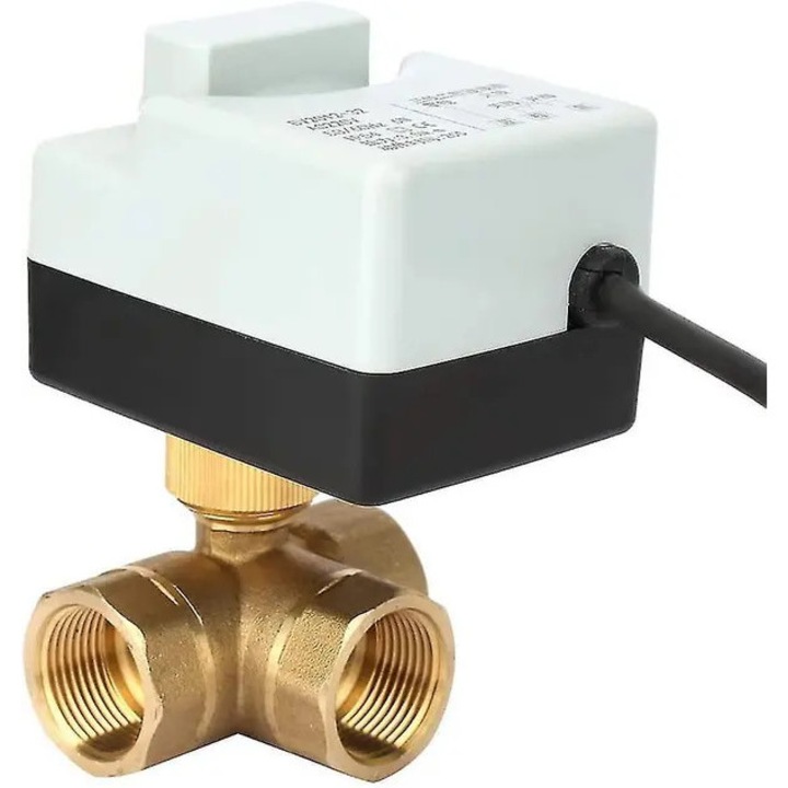 Kézi elektromos golyóscsap, 3 utas, sárgaréz, 20mm, 220V, fém csatlakozás