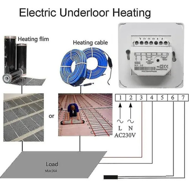 Kézi padló termosztát, 220V 16A, 3m érzékelő, fehér