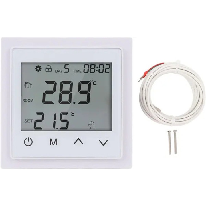 Padlófűtés termosztát, érintőképernyő, LED, fehér, 16A, 85-250V