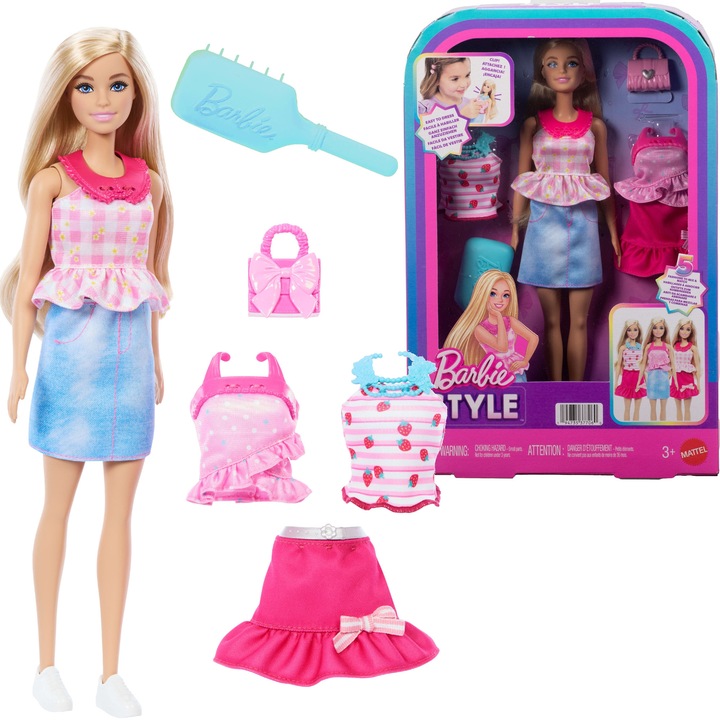 Barbie Style baba + ruhaszett és kiegészítők – Divatos öltözékek