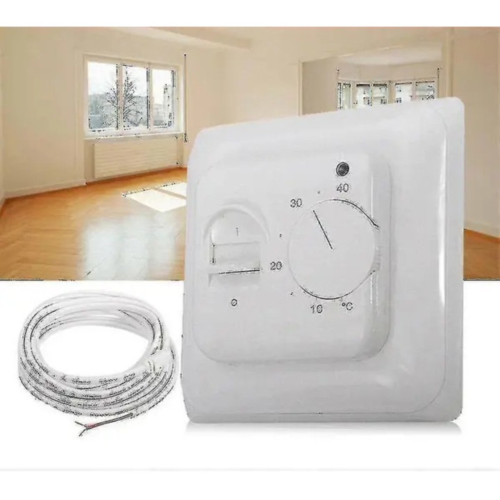 Elektromos termosztát padlófűtéshez érzékelővel, 86x86x49mm, fehér