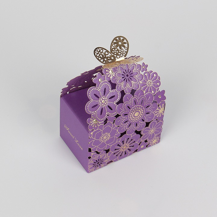 Cutii cadou hartie, set 50, fluture, mov, 7x6.5x8.5cm