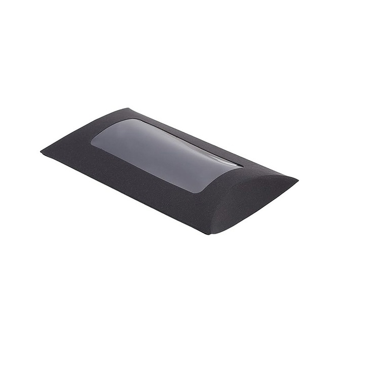 Cutii cadou mini din hartie kraft neagra, fereastra transparenta, 12.5x6.5x2cm, set 50 bucati