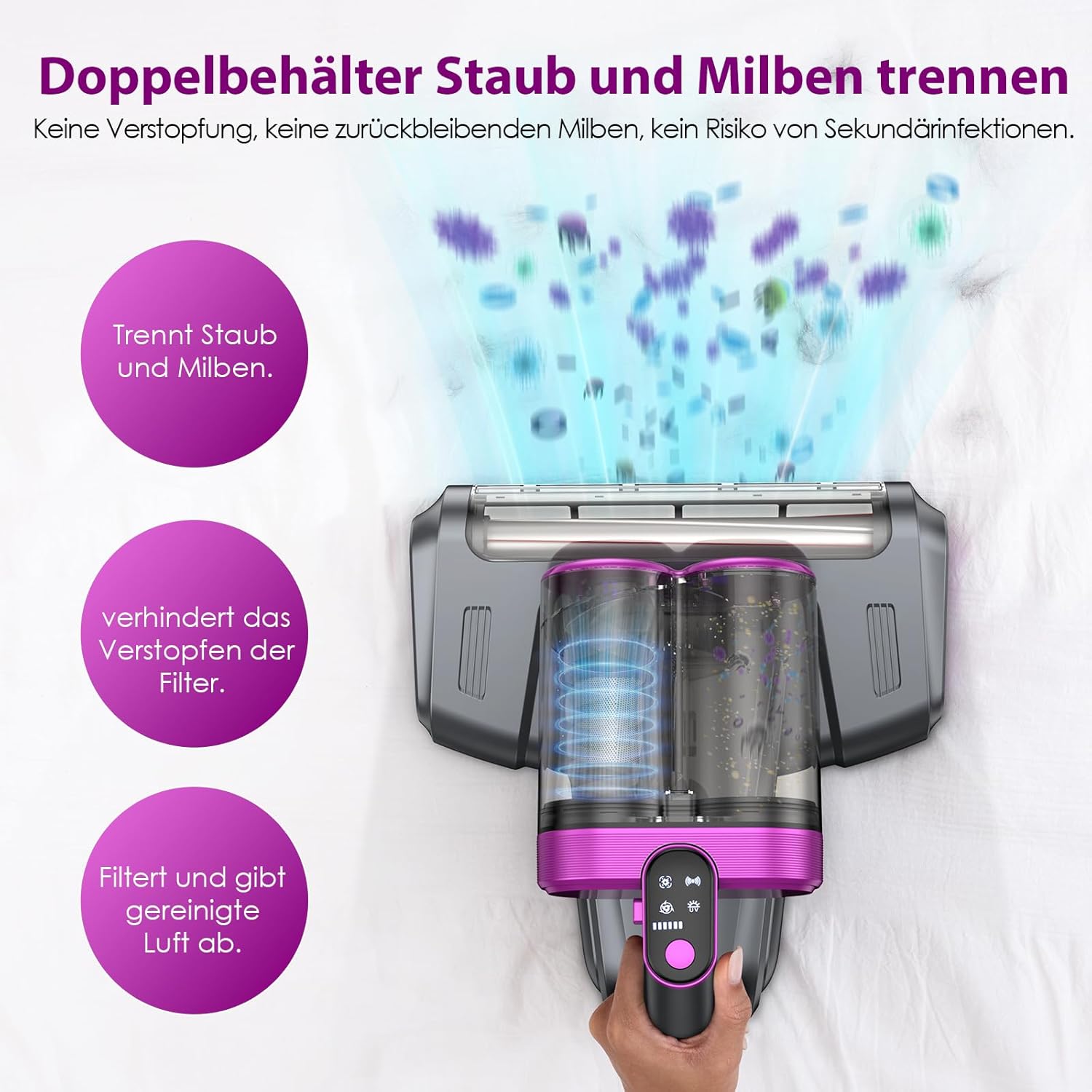 Aspirator de mana wireless, 18000Pa, UV-C 253.7nm, filtru HEPA, compact