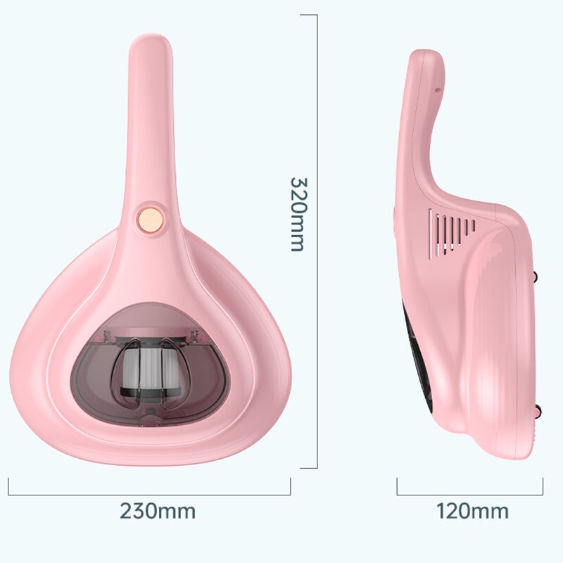 Aspirator de mana, roz, fara fir, pentru praf si acarieni, compact