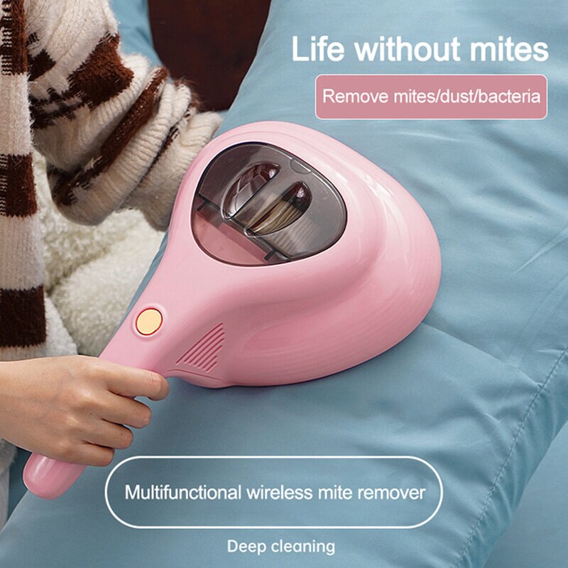 Aspirator de mana, roz, fara fir, pentru praf si acarieni, compact
