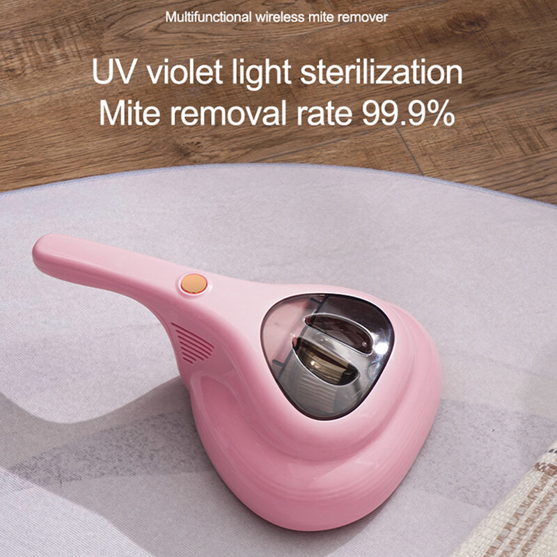 Aspirator de mana, roz, fara fir, pentru praf si acarieni, compact