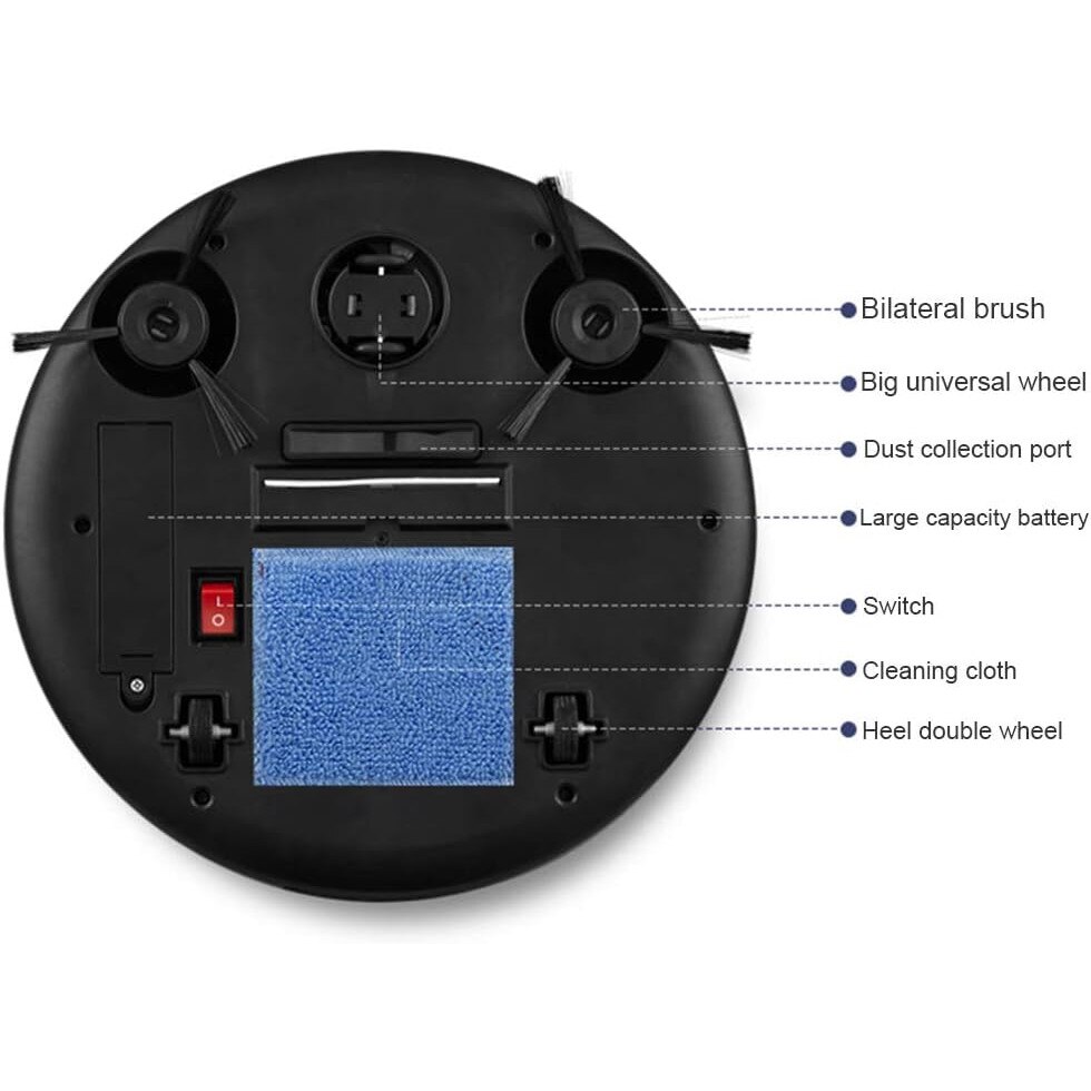 Aspirator robot inteligent 1200mAh autonomie 60min, perii laterale, profil jos, multicolor