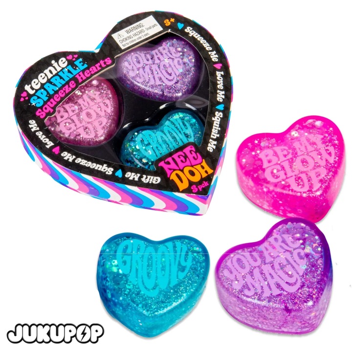 Schylling Needoh Teenie Sparkle Hearts - Szenzoros nyomkodós játék (3 darabos készlet)