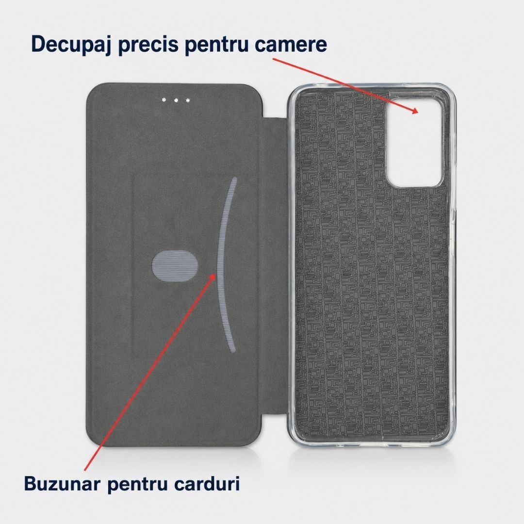 Husa tip carte pentru Motorola Moto G06 Power cu inchidere magnetica, Rezistenta la socuri, Functie de suport, Protectie completa (fata+spate) - Negru