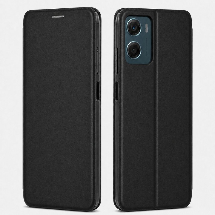 Husa tip carte pentru Motorola Moto G06 cu inchidere magnetica, Rezistenta la socuri, Functie de suport, Protectie completa (fata+spate) - Negru