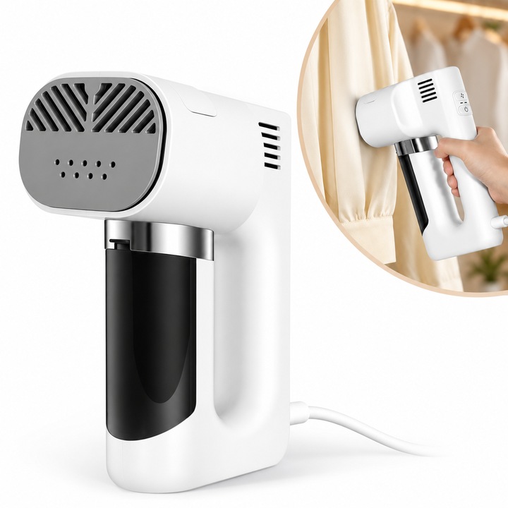VeniSymlis® Aparat de calcat vertical cu abur si functie vacuum JD40, 1200W, rezervor 108ml, incalzire rapida 30s, 2 trepte absorbtie, filtru lavabil, Alb