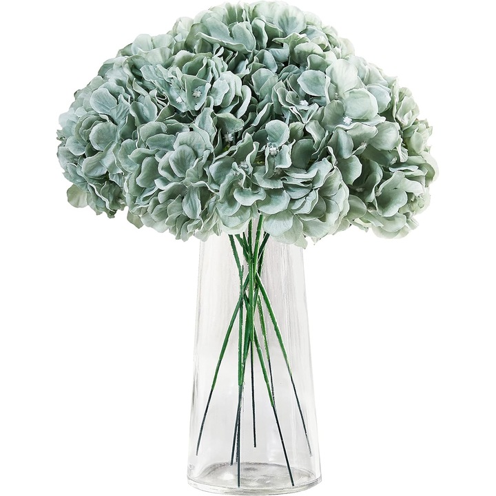 Set 10 flori hortensie artificiale, matase, roz pal, 18x25cm