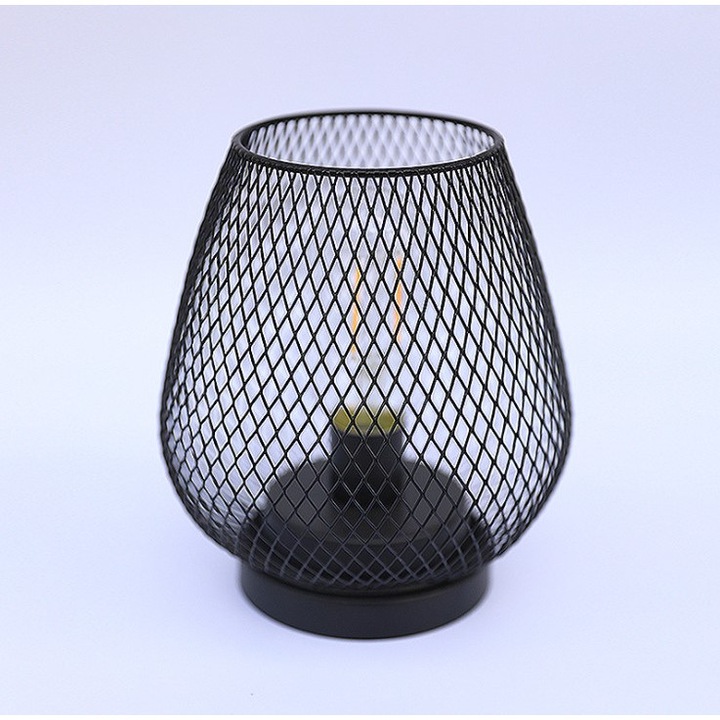 Lampa felinar metalic vintage, LED, fara fir, 17x14x14cm, negru