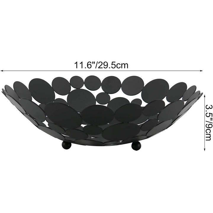 Bol decorativ pentru fructe, metal, negru, 29.5x9cm, capacitate mare