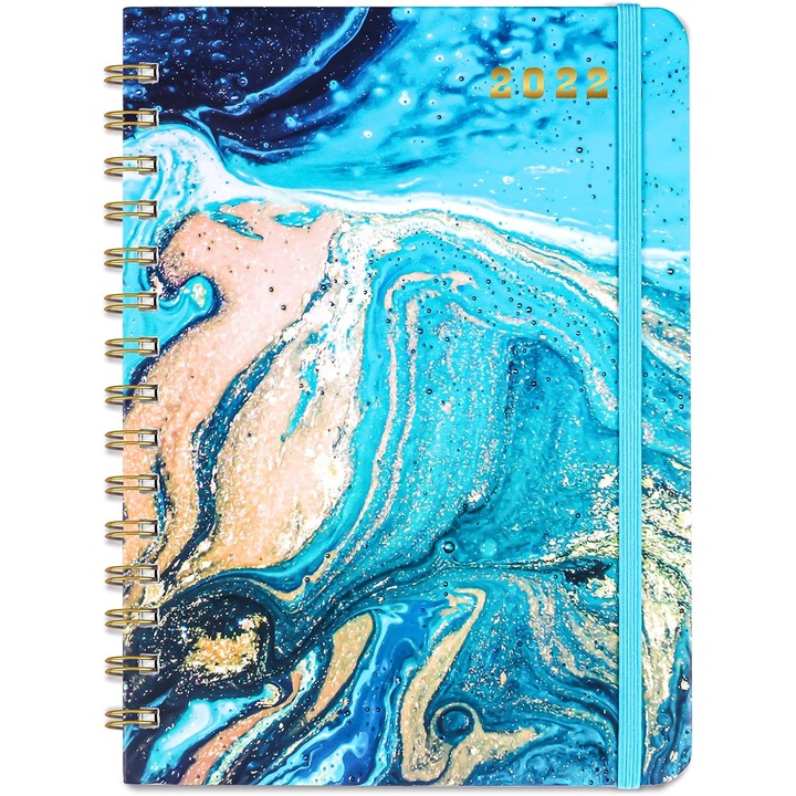 Agenda saptamanala si lunara 2022, 6.3x8.4 inch, coperta tare, inchidere elastica, buzunar interior, multicolor