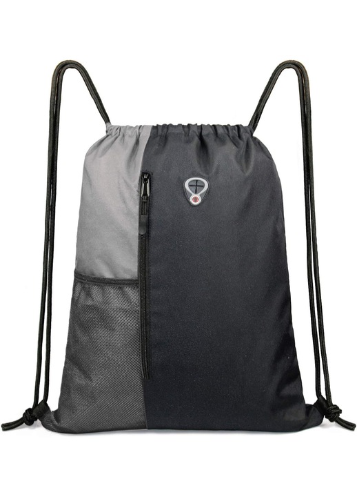 Rucsac sport cu snur, buzunare cu fermoar si plasa pentru sticla, marime mare, negru