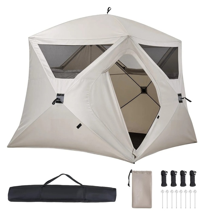 Azonnal felállítható pop-up sátor, 229x229 cm, Magasság 212 cm, 4 személyes, szellőző ablakok, Bézs
