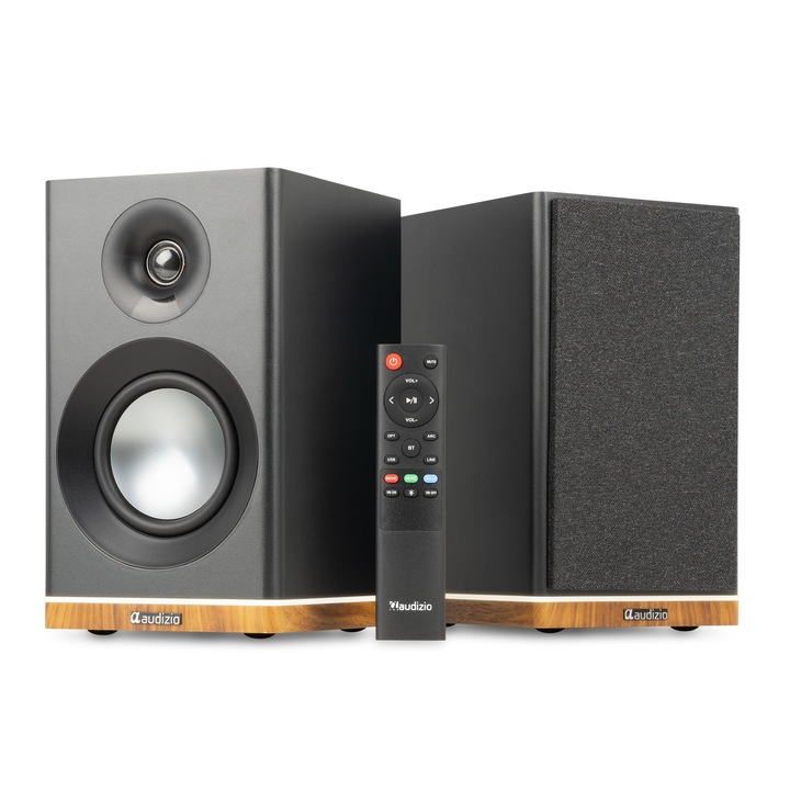 2 db aktív Hi-Fi polchangszóró szett, 4", 40W RMS, Bluetooth/USB, fekete, Audizio KS12