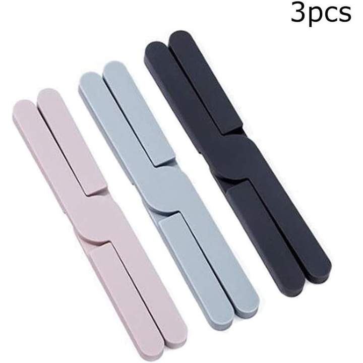Set 3 suporturi pliabile din silicon, negru gri roz albastru, 21.5x3.6cm