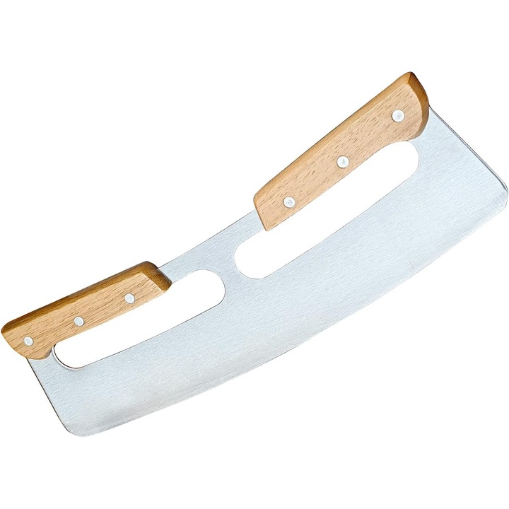Feliator pizza cu lama semiluna, maner dublu lemn, protectie plastic, 14 inch