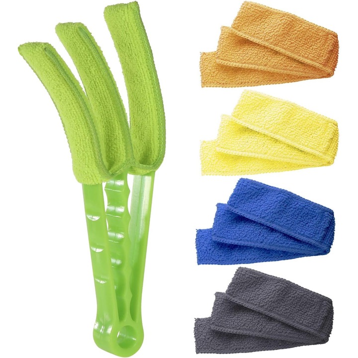 Perie curatare jaluzele cu 5 huse microfibra, multicolor, 3 lame