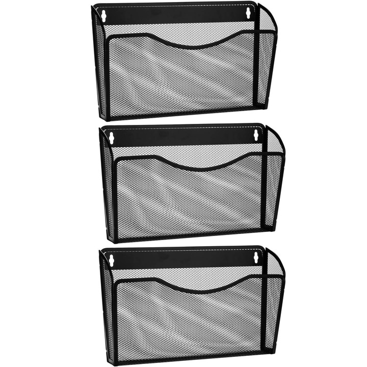 Suport documente perete set 3 piese metal mesh negru