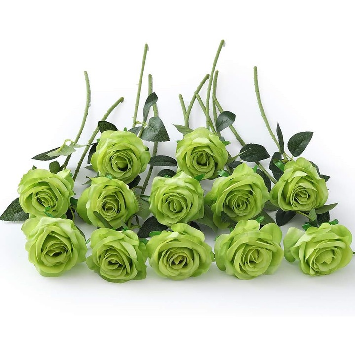 12 flori artificiale trandafiri aurii, set 12 bucati, matase, 53x10cm