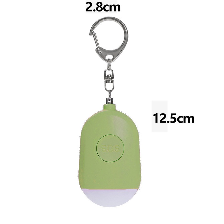 Hordozható személyi riasztó LED-del és USB újratölthető akkumulátorral, fekete, kompakt