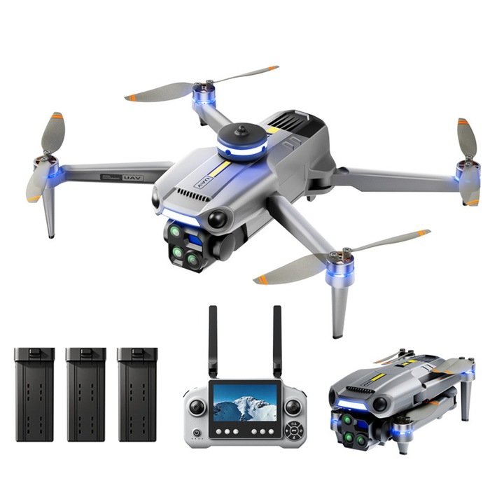 Professzionális drón HD kamerával, Bytelike, GPS, távirányító kijelzővel, quadcopter, automata visszatérés, személyre szabható, 3 akkumulátor