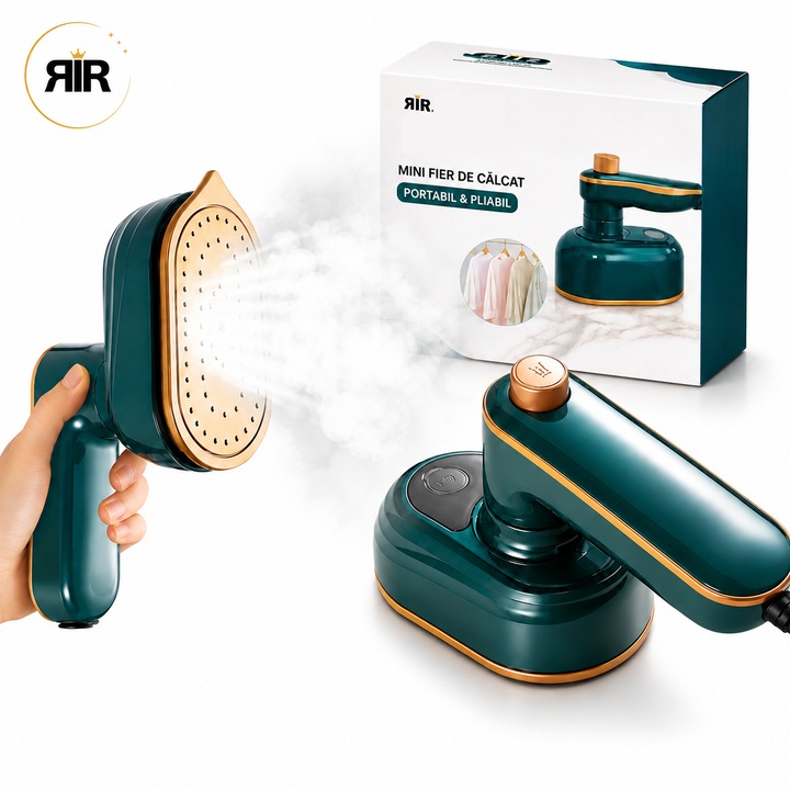 Fier de Calcat Mini cu Abur RirBob™ 16 cm– Pliabil, Portabil, Talpa Ceramica, Incalzire Rapida