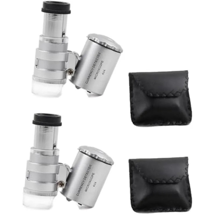 Hordozható mikroszkóp 60x, LED és UV, 2 darabos készlet, fekete, mini