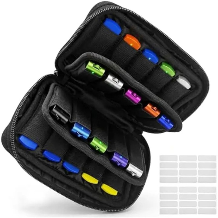 USB rendszerező tok 20 egységhez, fekete, kompakt, hordozható, 20x10x3cm