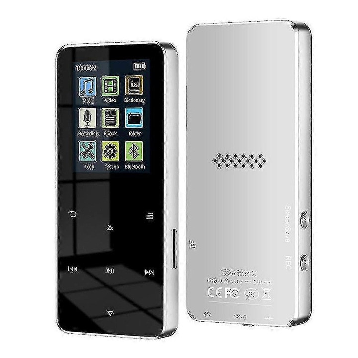 MP3 MP4 lejátszó, 1.8 hüvelyk, színes kijelző, ezüst, 8GB, fém